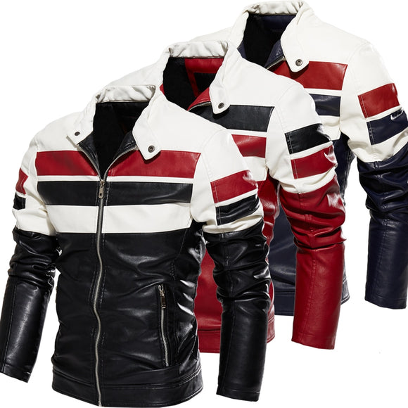 Shawbest-Men Fashion Leather Motorcycle Jacket Coat