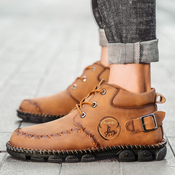 Shawbest - Men Handmade Leather Fashion Ankle Boots