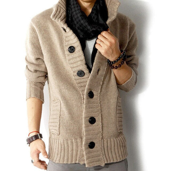 Shawbest-Mens Stand Collar Sweater Coat