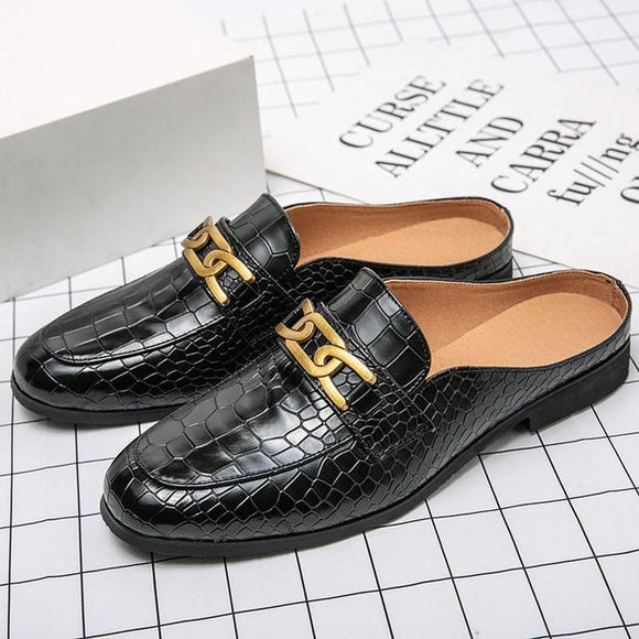 Shawbest-Men Crocodile Leather Classic Slippers