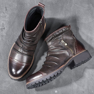 Shawbest-Men Fashion Retro Zipper Leather Boots