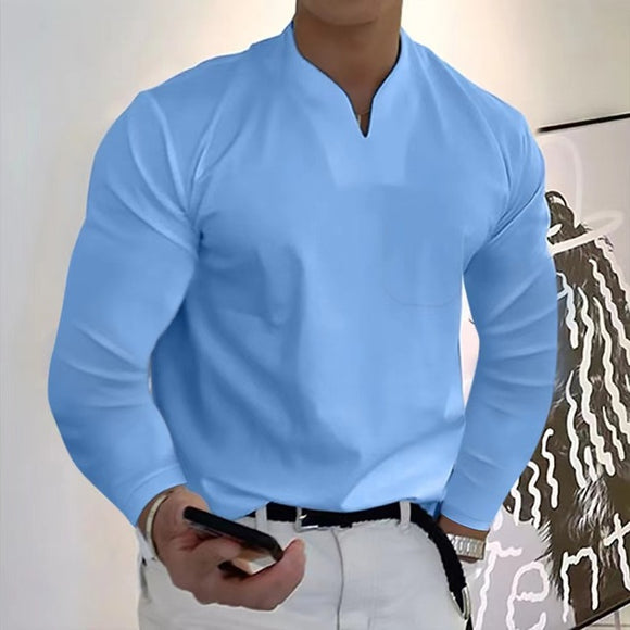 Shawbest-New Mens V-neck Long Sleeve T-Shirt