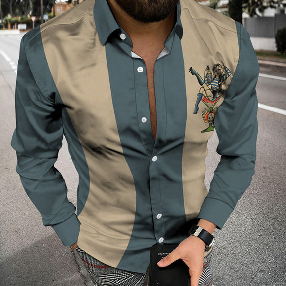 Shawbest-Men New Patchwork Striped Printed Shirts