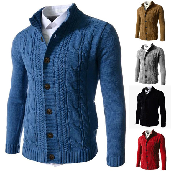 Shawbest-Men Stand Collar Knitted Warm Sweater Cardigan
