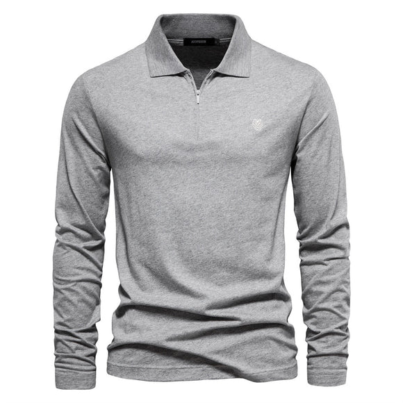 Shawbest-Men's Cotton Long Sleeve Polo T Shirts