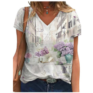 Shawbest-New Women 3D Flower Print T Shirt