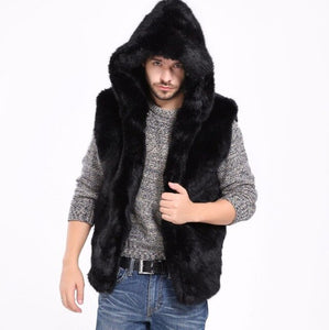 Faux Fur Winter Hooded Men's Vest