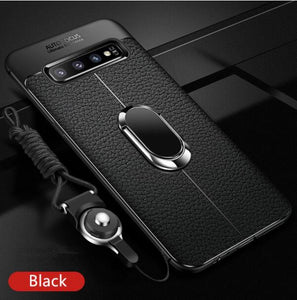 Shawbest - Magnetic Ring PU Leather Soft Silicone TPU Holder Cover For Samsung