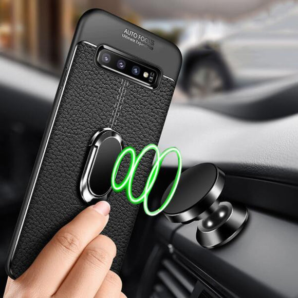 Shawbest - Magnetic Ring PU Leather Soft Silicone TPU Holder Cover For Samsung