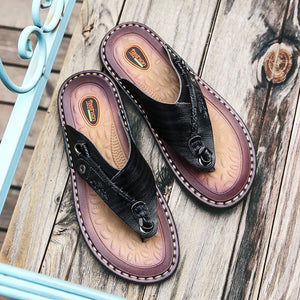 Shawbest-New Men Handmade Leather Flip Flops Slippers