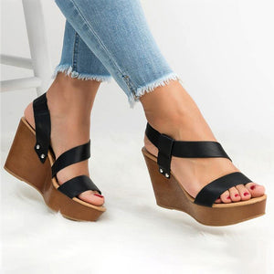 Shawbest-Women Wedge Summer Solid Sandals