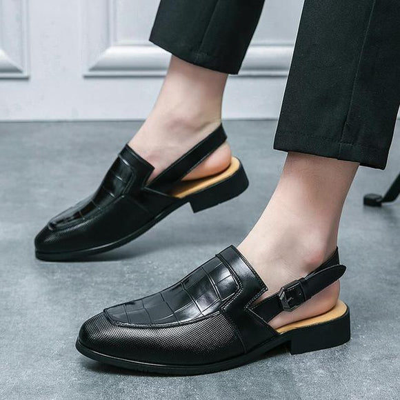 Shawbest-Fashion Men Leather Dress Sandals