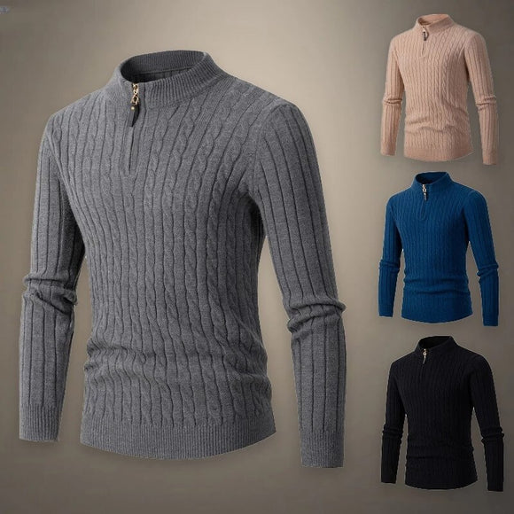 Shawbest-Mens Knitted Casual Zipper Sweater