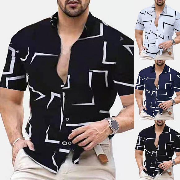Shawbest-Men Trendy Geometric Print Button Shirt