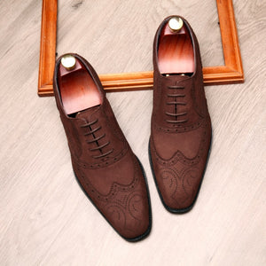 Shawbest-Vintage Carved Nubuck Leather Men's Shoes