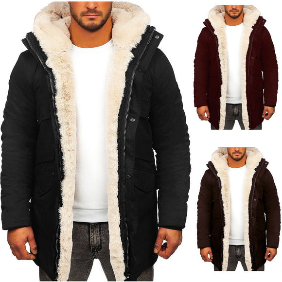 Shawbest-Men's Warm Faux Fur Coat Parka