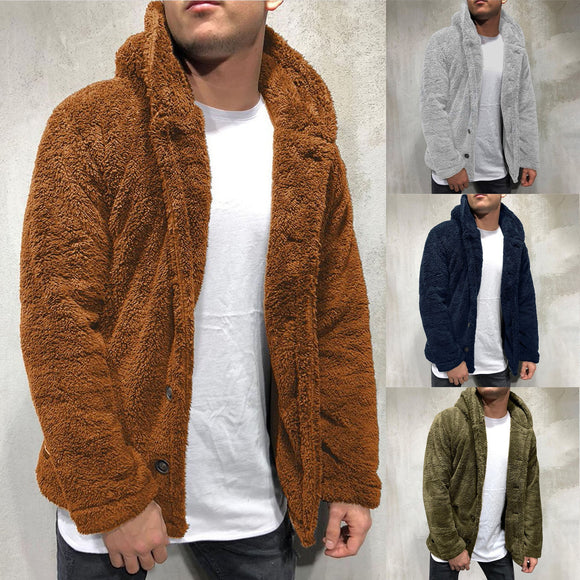 Shawbest-Men Thick Fleece Winter Hooded Coat