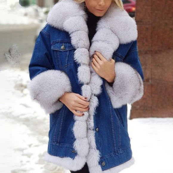Shawbest-Winter New Women Thick Denim Jacket