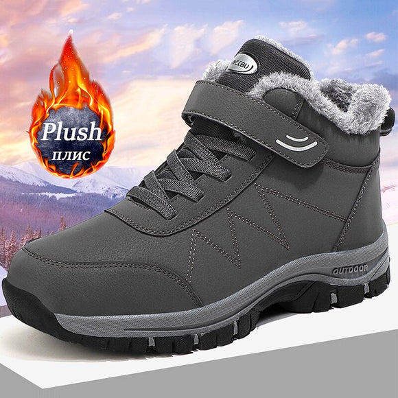 Shawbest-Mens Winter Waterproof Leather Snow Boots