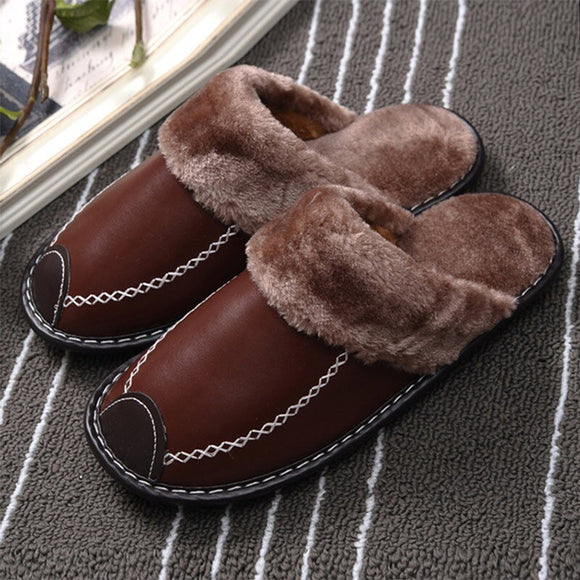 Shawbest-Winter Women Home Leather Slippers