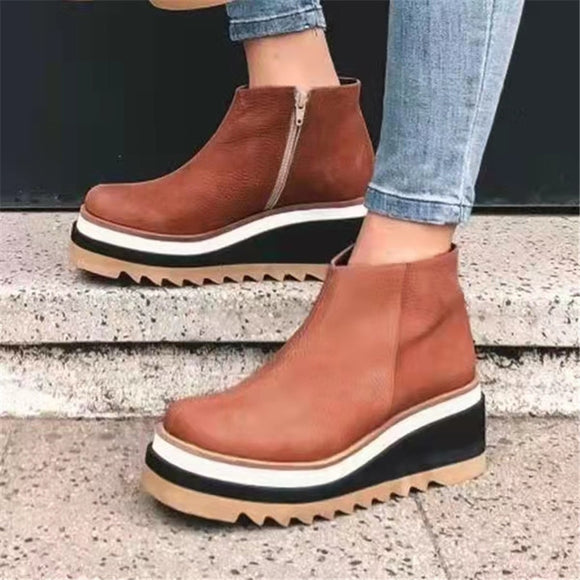 Shawbest-Women Winter Wedges Retro Ankle Boots