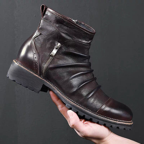 Shawbest - New Autumn Men Leather Retro Zipper Ankle Boots